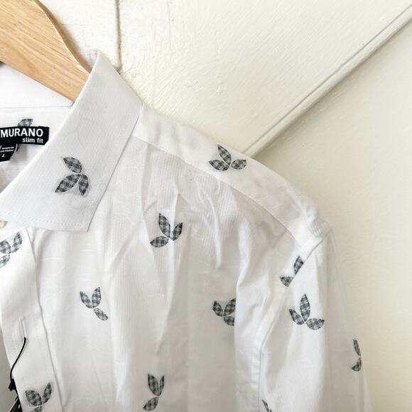 NWT Murano Slim Fit Button Down Shirt White Printed Cotton Long Sleeve Size L - Picture 5 of 8